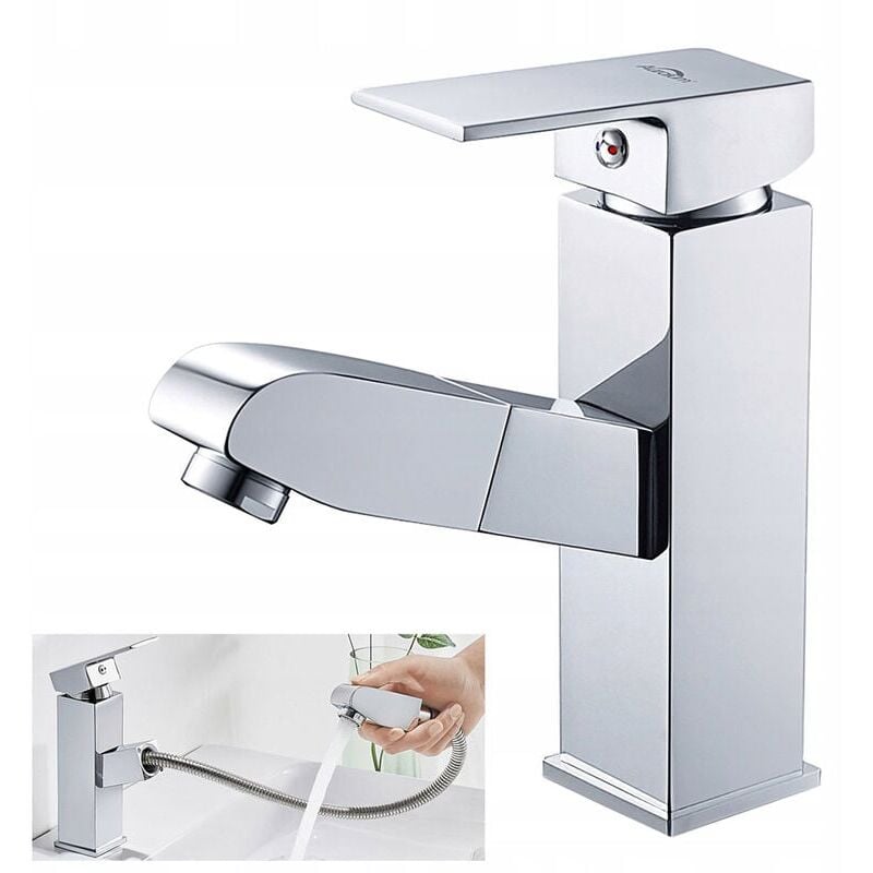 immagine 0 del prodotto sjqka miscelatore per lavabo cromato, doccetta in acciaio inox, leva singola, acqua calda e fredda, con tubi flessibili inclusi, rubinetto per