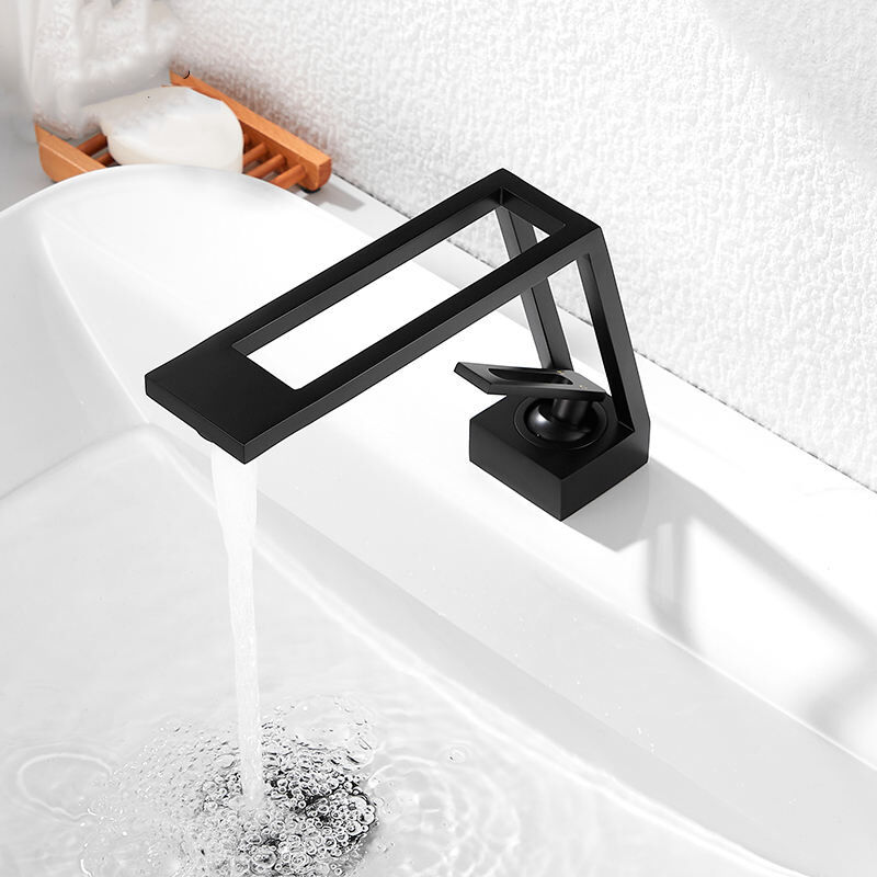 foto del prodotto sjqka miscelatore per lavabo da bagno, rubinetto moderno per lavabo, rubinetti per lavabo dal design creativo, nero opaco, valvola in ceramica,