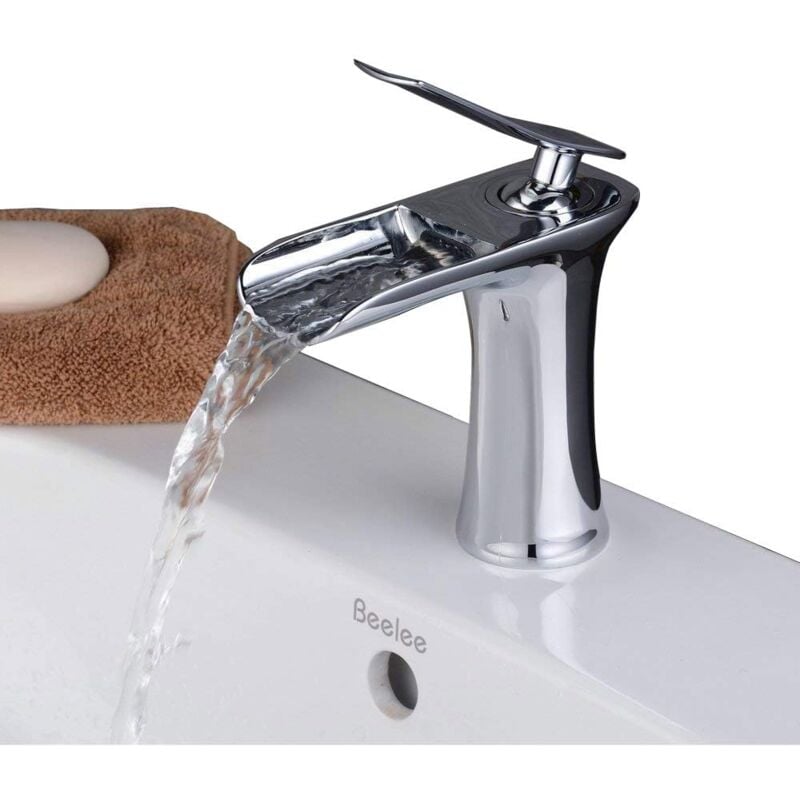 foto del prodotto sjqka miscelatore rubinetto a cascata per bagno cromato per lavabo quadrato con tubo flessibile da 60 cm 