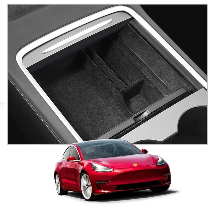 foto del prodotto sjqka per tesla model 3 model y 2021 2022 2023, contenitore portaoggetti per auto, console, vassoio, con accessori per porta monete e carte.