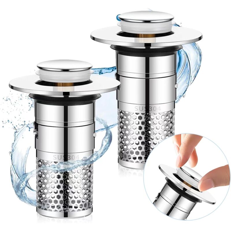 foto del prodotto sjqka pezzi tappo per vasca da bagno, tappo universale per lavandino da 34 40 mm con filtro, tappo per lavandino a scomparsa, tappo di scarico,