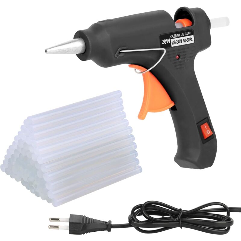 foto del prodotto sjqka pistola per colla a caldo con 20 mini stick di colla a caldo, per fai da te in casa e in ufficio, per riparazioni rapide, 20 w nero 