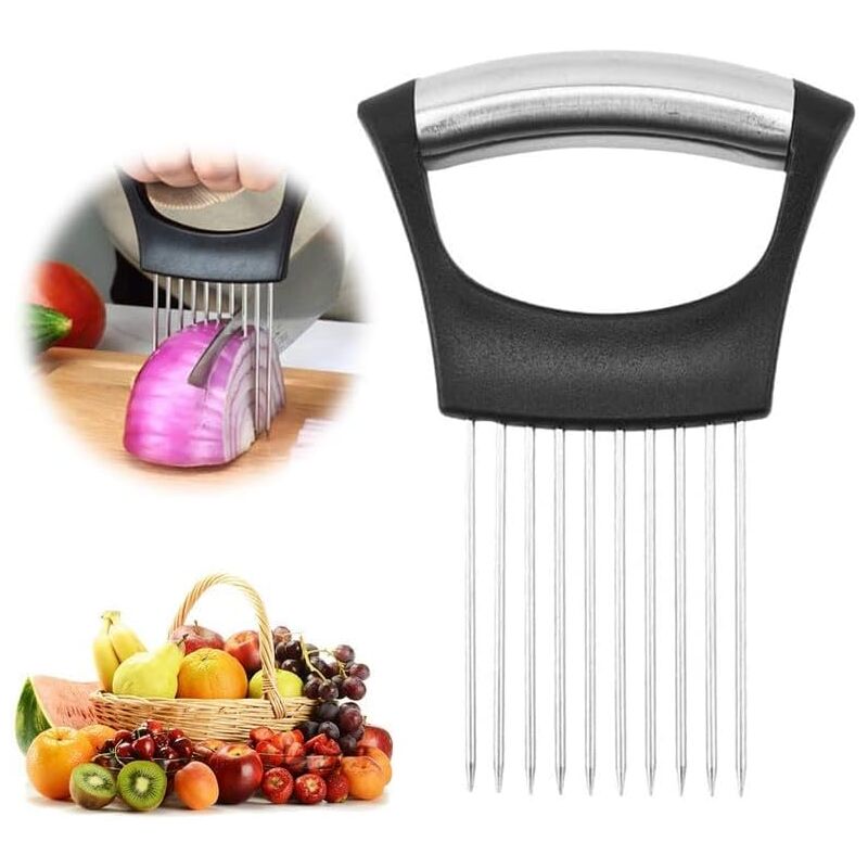 foto del prodotto sjqka porta affettatrice per cipolle in acciaio inox, affettatrice per limone, tagliaverdure, coltello da cucina, utensile per affettare carne,