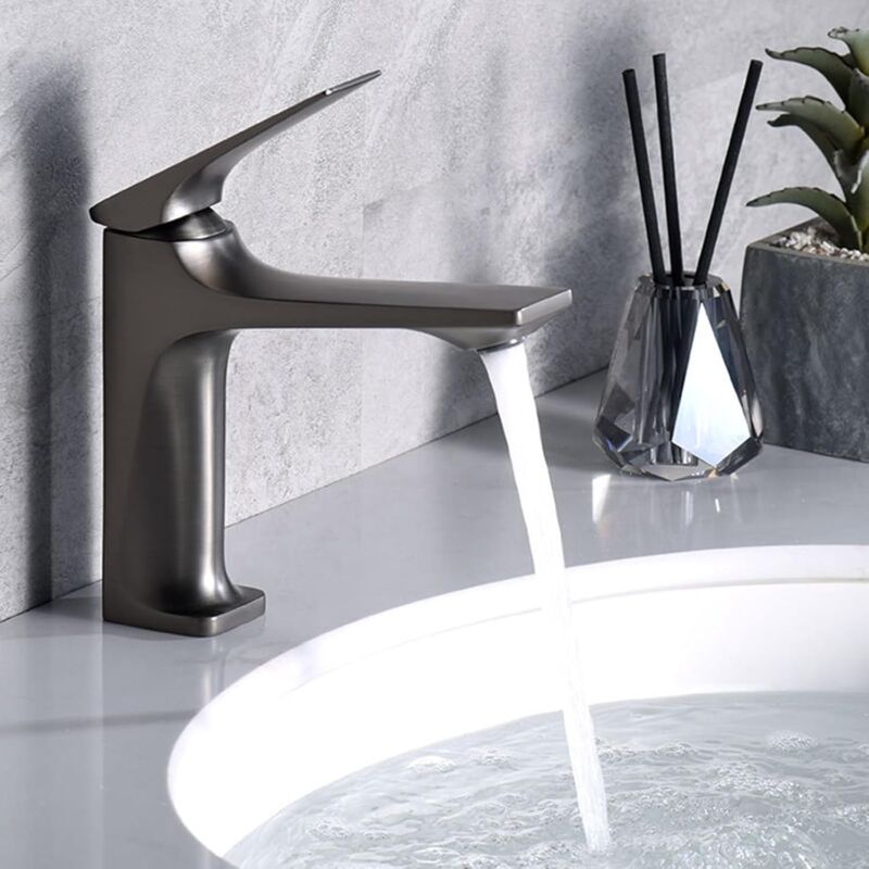 foto del prodotto sjqka rubinetti per lavabo a maniglia singola, rubinetti per lavabo da bagno con 1 foro per acqua calda e fredda, miscelatore per lavabo nascosto