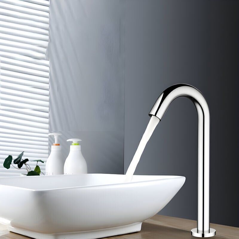 foto del prodotto sjqka rubinetto d argento di lusso, rubinetto automatico per lavabo a infrarossi, galvanica multistrato, rame, ideale per i giovani alta qualit e