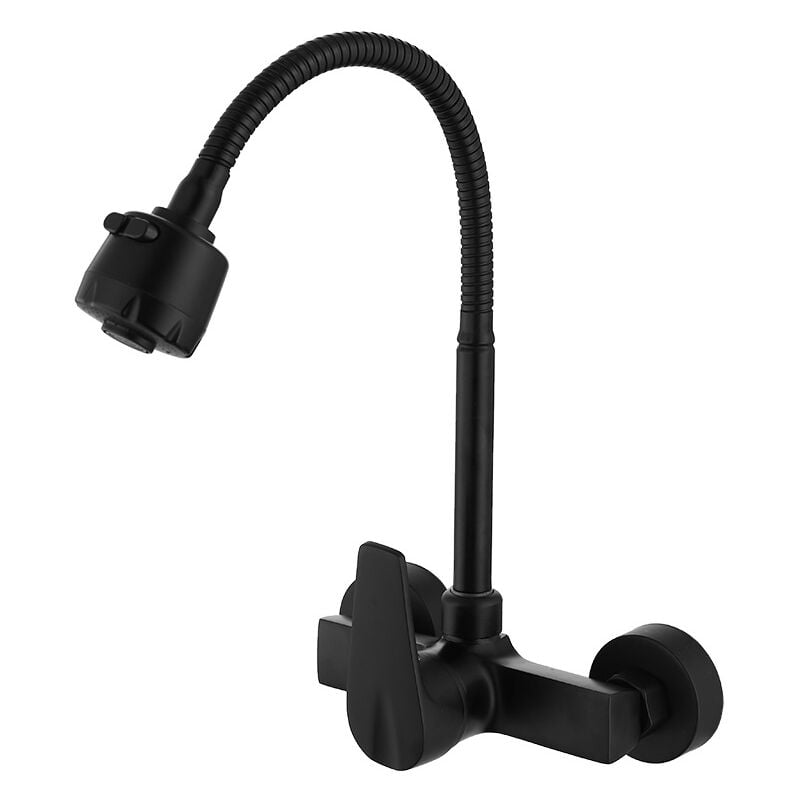 foto del prodotto sjqka rubinetto da cucina a parete, girevole a 360 , miscelatore per lavello, beccuccio girevole in ottone nero, tubo flessibile, braccio girevole,