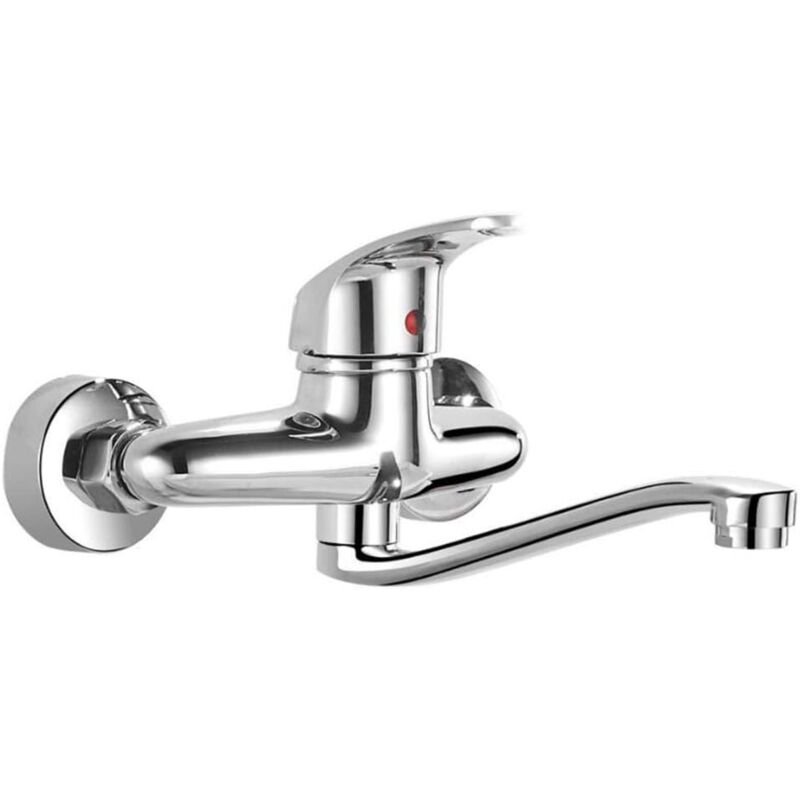foto del prodotto sjqka rubinetto da cucina a parete, miscelatore da parete in acciaio inox, rubinetto girevole per lavello da cucina, acqua calda e fredda argento 