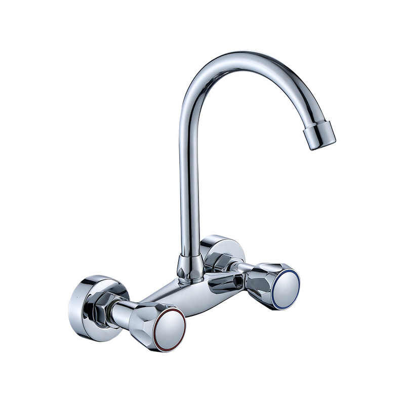 foto del prodotto sjqka rubinetto da cucina a parete per lavello, lavatrice e lavandino del bagno con 2 pulsanti, aeratore per il risparmio idrico. cromo