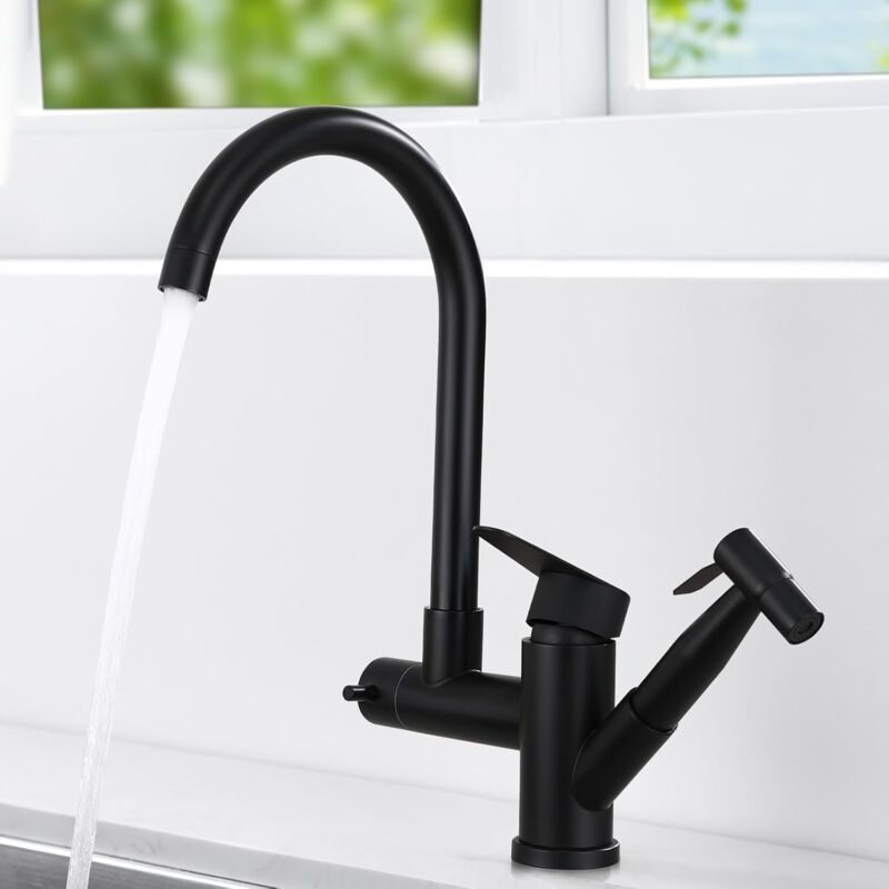 foto del prodotto sjqka rubinetto da cucina con doccetta estraibile, miscelatore da cucina girevole a 360 , miscelatore per lavello da cucina in acciaio inox 304