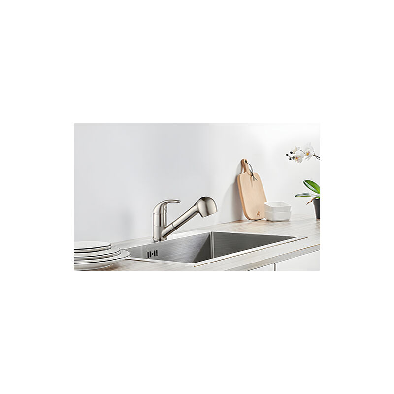 foto del prodotto sjqka rubinetto da cucina con doccetta estraibile, miscelatore per lavello, 2 getti a scelta, miscelatore da cucina in acciaio nichelato, rubinetto