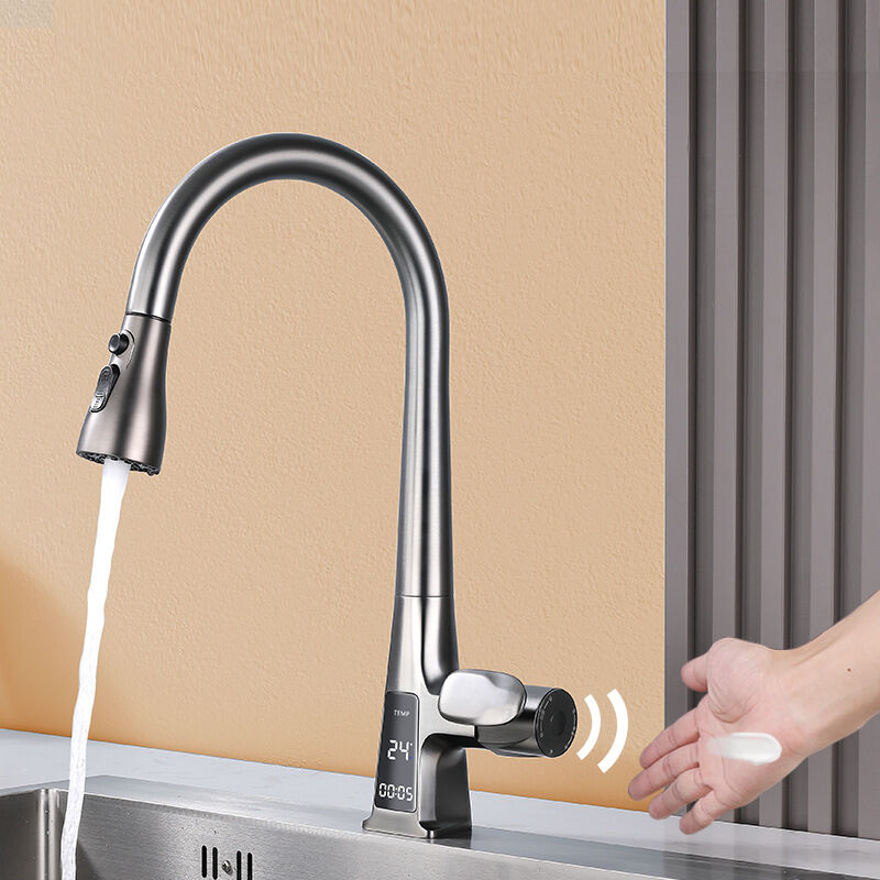 foto del prodotto sjqka rubinetto da cucina con luce a infrarossi e led ad alta definizione, tre modalit di acqua, ricarica intelligente, rimovibile e rotazione a