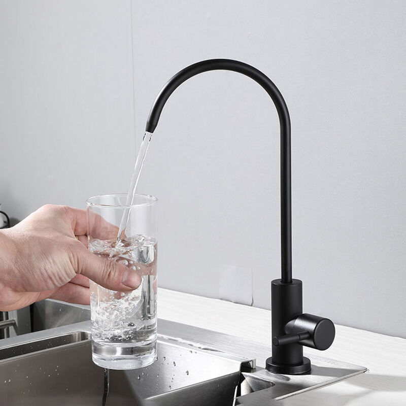 foto del prodotto sjqka rubinetto da cucina in acciaio inossidabile nero di alta qualit , rubinetto per acqua potabile fredda con rotazione a 360 , design liscio e