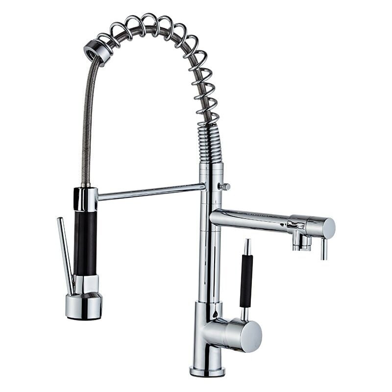 foto del prodotto sjqka rubinetto da cucina miscelatore da cucina a molla, girevole a 360 , disponibile con acqua calda e fredda, ottone cromato.