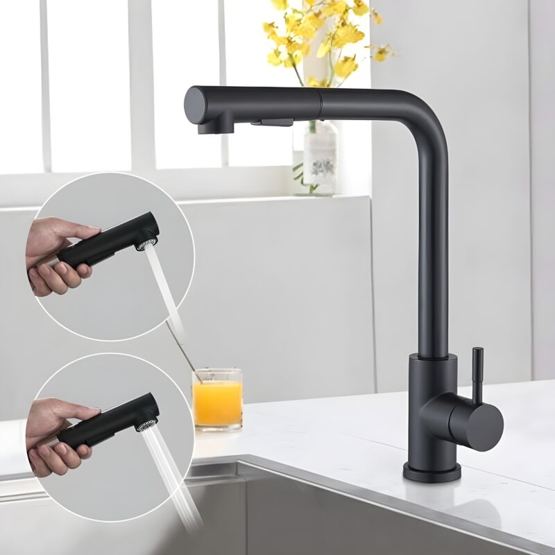 foto del prodotto sjqka rubinetto da cucina miscelatore per lavello con doccetta estraibile rubinetti da cucina girevoli a 360 nero