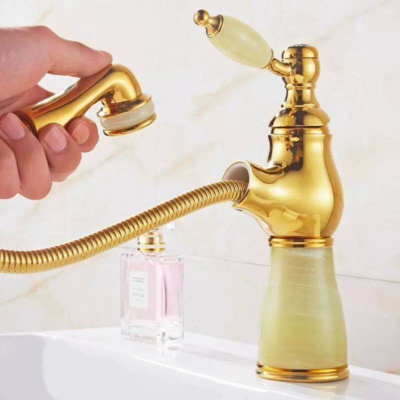 foto del prodotto sjqka rubinetto estraibile jade, rubinetto per vasca monoforo, miscelatore per lavabo, rubinetto per lavabo con acqua calda fredda da appoggio