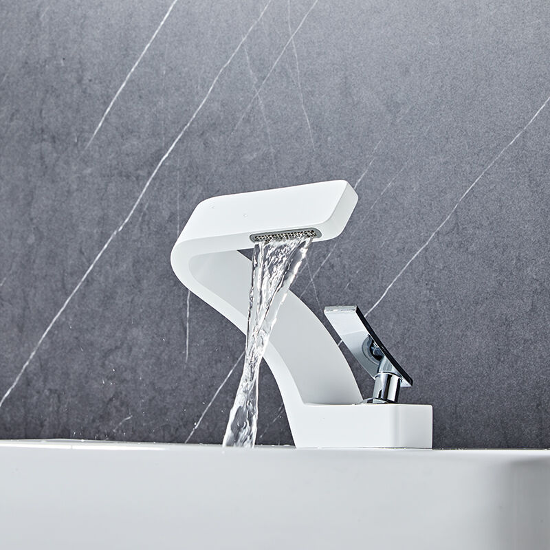 foto del prodotto sjqka rubinetto moderno per bagno a cascata, miscelatore monocomando, rubinetto per bagno in ottone, bianco con tubo flessibile 