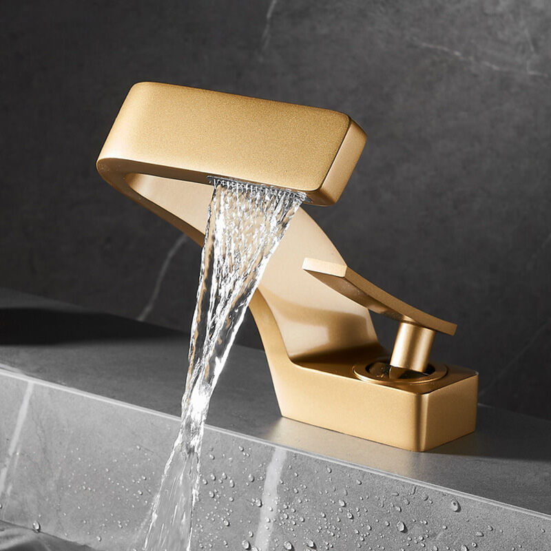 foto del prodotto sjqka rubinetto moderno per bagno a cascata, miscelatore monocomando, rubinetto per bagno in ottone, oro satinato con tubo flessibile 