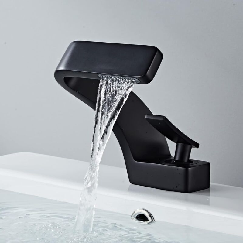 foto del prodotto sjqka rubinetto moderno per il bagno a cascata, miscelatore monocomando, rubinetto per il bagno in ottone nero opaco con tubo flessibile 