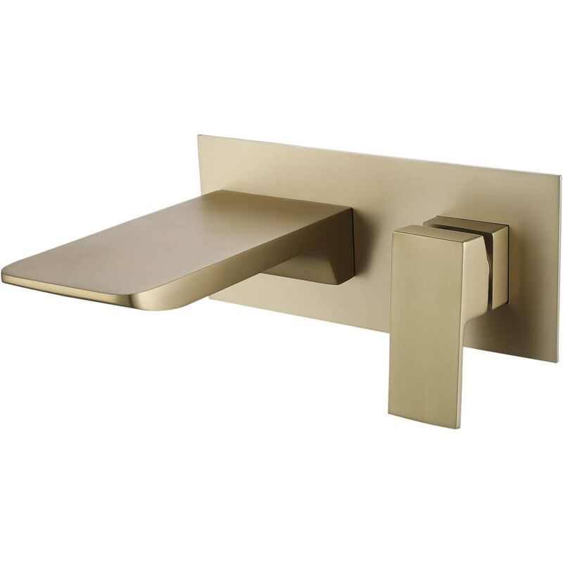 foto del prodotto sjqka rubinetto per bagno a cascata a parete miscelatore per lavabo a parete, rubinetto a cascata in ottone a parete oro spazzolato 