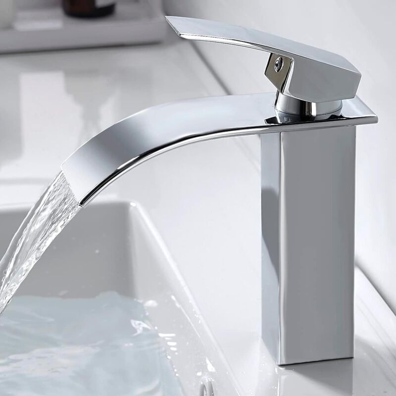 foto del prodotto sjqka rubinetto per bagno a cascata, miscelatore in ottone, acqua calda e fredda disponibile, rubinetto cromato g 3 8 bright