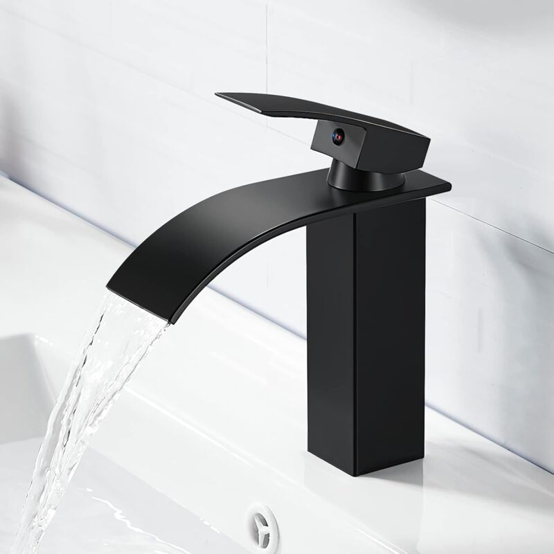 foto del prodotto sjqka rubinetto per bagno a cascata, miscelatore in ottone, acqua calda e fredda disponibile, rubinetto cromato g 3 8 nero
