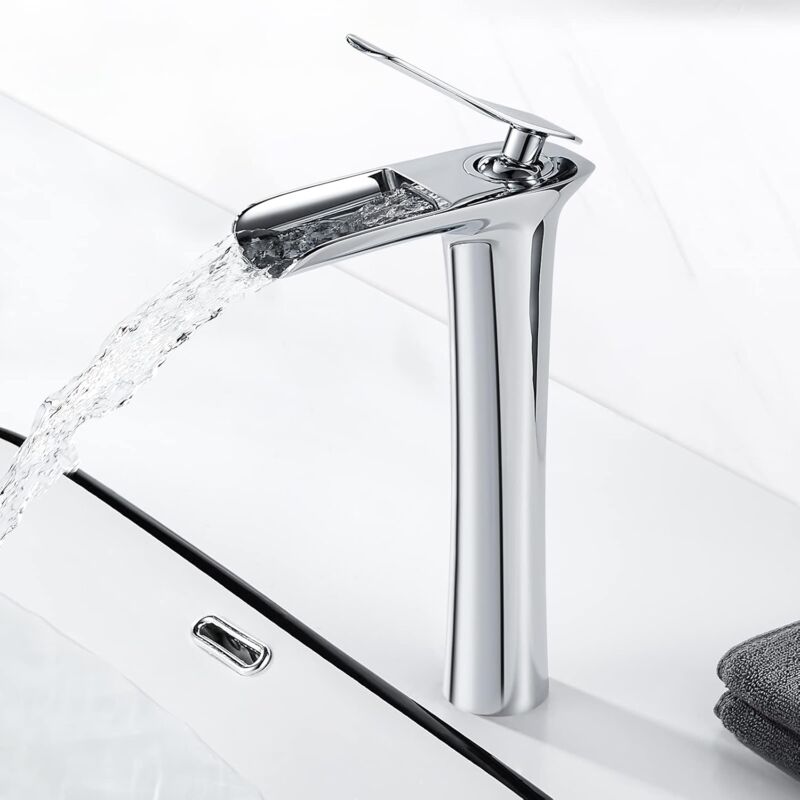 foto del prodotto sjqka rubinetto per bagno a cascata, rubinetto per lavabo con beccuccio alto 235 mm, miscelatore per bagno in ottone, g 3 8