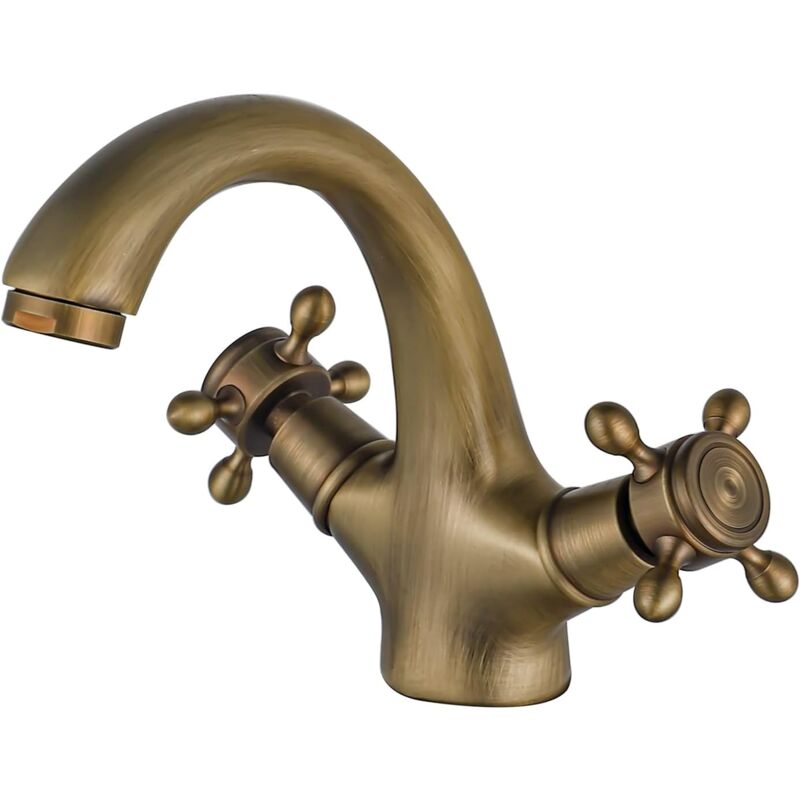 foto del prodotto sjqka rubinetto per bagno in ottone antico retr , miscelatore per lavabo a due maniglie, miscelatore per bagno nostalgia spazzolato senza tubo