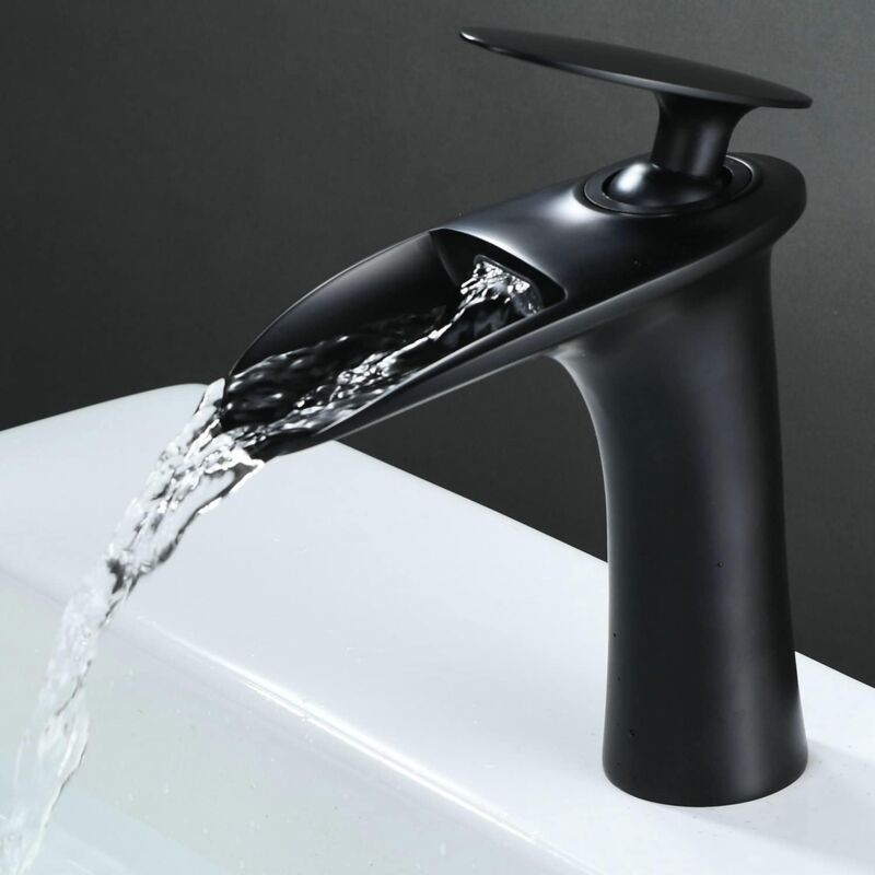 foto del prodotto sjqka rubinetto per bagno miscelatore per lavabo con acqua calda e fredda rubinetto in ottone con vite singola finitura nera con tubo flessibile 