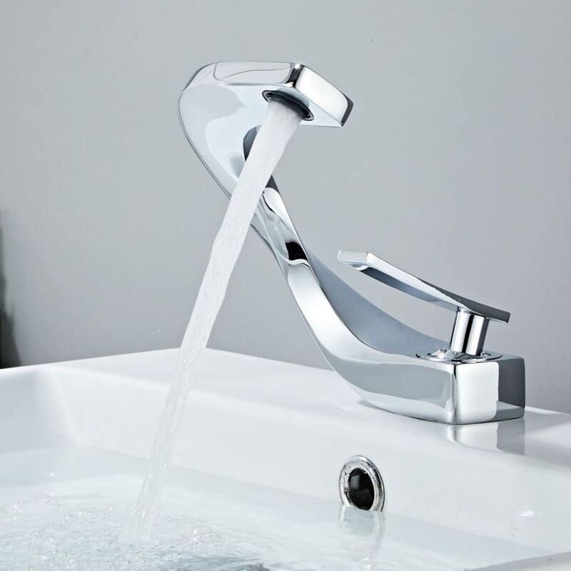 foto del prodotto sjqka rubinetto per bagno, miscelatore per lavabo dal design elegante, rubinetto monoforo, ottone cromo 