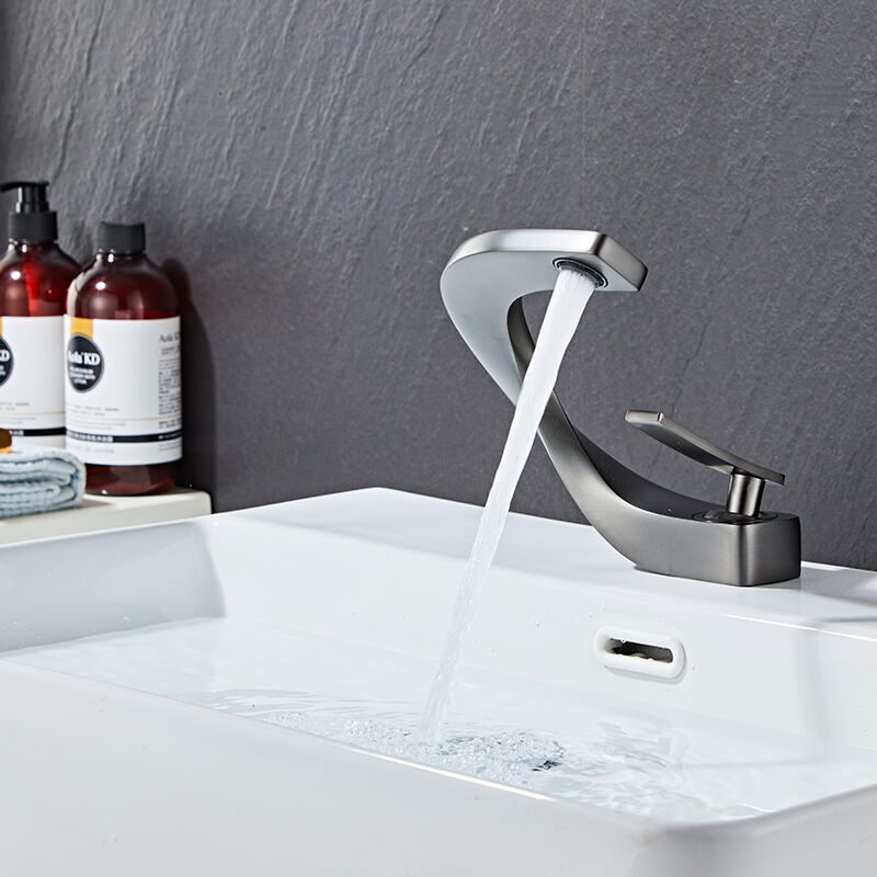 foto del prodotto sjqka rubinetto per bagno, miscelatore per lavabo dal design elegante, rubinetto monoforo, ottone grigio antracite 