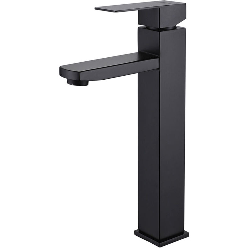 foto del prodotto sjqka rubinetto per bagno nero, miscelatore per lavabo quadrato, rubinetto per acqua calda e fredda, miscelatore per bagno in acciaio inox con