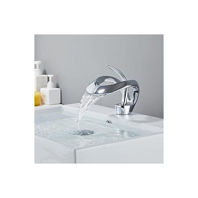 foto del prodotto sjqka rubinetto per bagno, rubinetto per lavabo, miscelatore per bagno con valvola in ceramica a maniglia singola e acqua fredda regolabile,