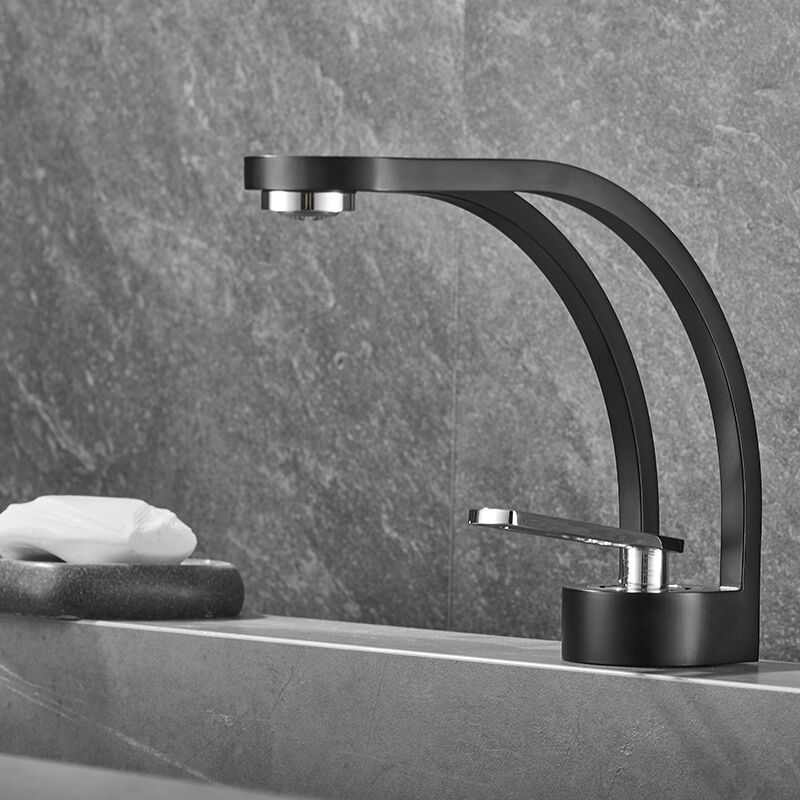 foto del prodotto sjqka rubinetto per il bagno dal design creativo moderno, rubinetto per lavabo nero, miscelatore per il bagno, rubinetto per lavabo monoforo,