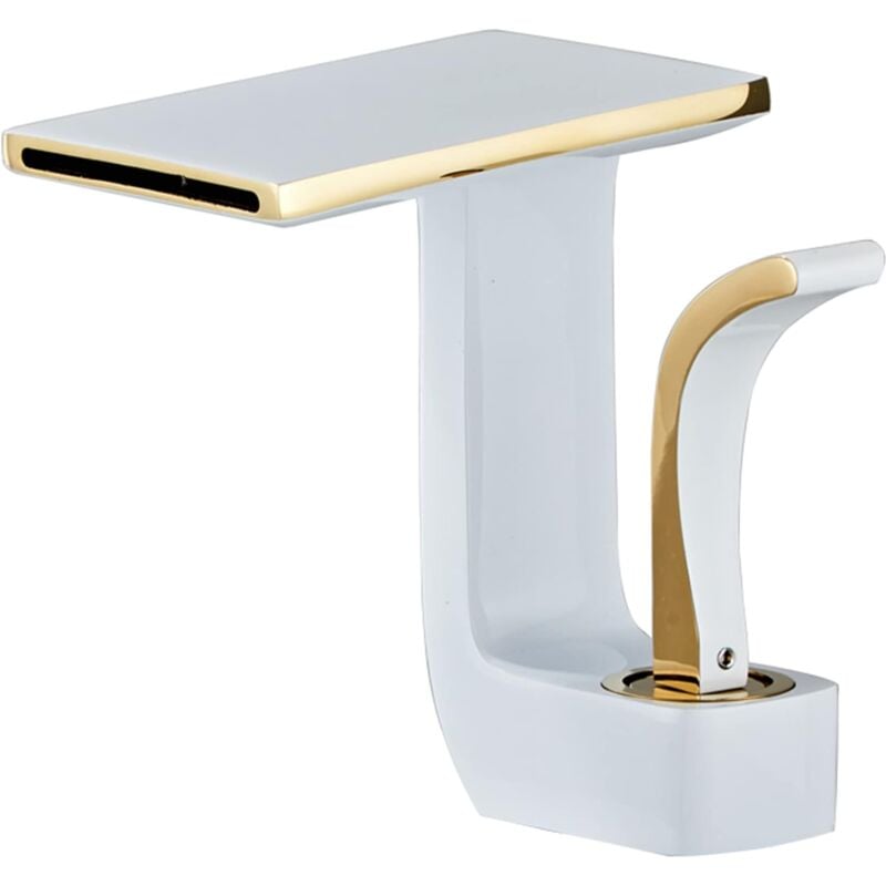 foto del prodotto sjqka rubinetto per lavabo a cascata, rubinetto per acqua calda e fredda, miscelatore per lavabo, rubinetto monocomando per lavabo, ottone bianco