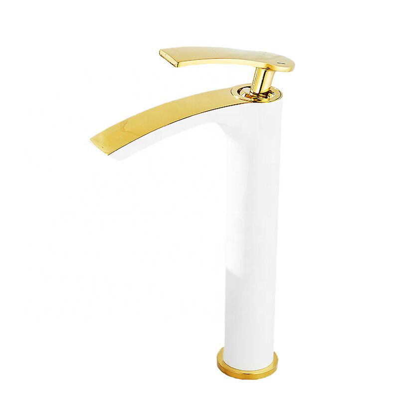foto del prodotto sjqka rubinetto per lavabo da bagno con foro singolo e maniglia, montaggio a pavimento, in oro bianco versione lunga 
