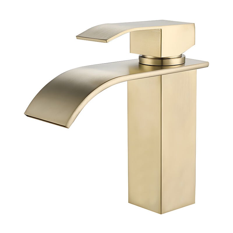 foto del prodotto sjqka rubinetto per lavabo da bagno in acciaio inossidabile dorato elegante stile a cascata, flusso regolare, senza schizzi per un esperienza di