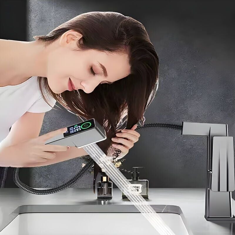 foto del prodotto sjqka rubinetto per lavabo da bagno in lega di rame girevole a 720 di alta qualit , controllo doppio dell acqua calda e fredda con display