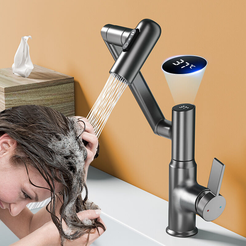 foto del prodotto sjqka rubinetto per lavabo da bagno led in rame di alta qualit , pi modalit di acqua, rotazione a 360 , anti schizzi praticit e durata