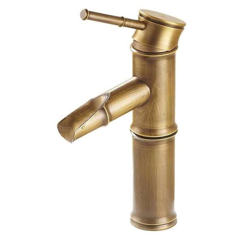 foto del prodotto sjqka rubinetto per lavabo da bagno, miscelatore per lavabo in stile bamb antico, rubinetto monocomando per acqua calda e fredda colore bronzo 