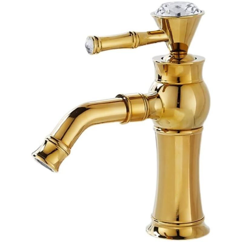 foto del prodotto sjqka rubinetto per lavabo da bagno, rubinetto per lavabo in oro con maniglia singola, rubinetto in ottone, miscelatore per acqua calda e fredda,