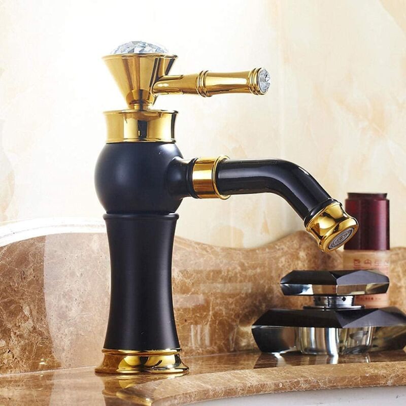 foto del prodotto sjqka rubinetto per lavabo, rubinetto a maniglia singola in oro, rubinetto da cucina europeo, rubinetto in ottone, rubinetto girevole a maniglia