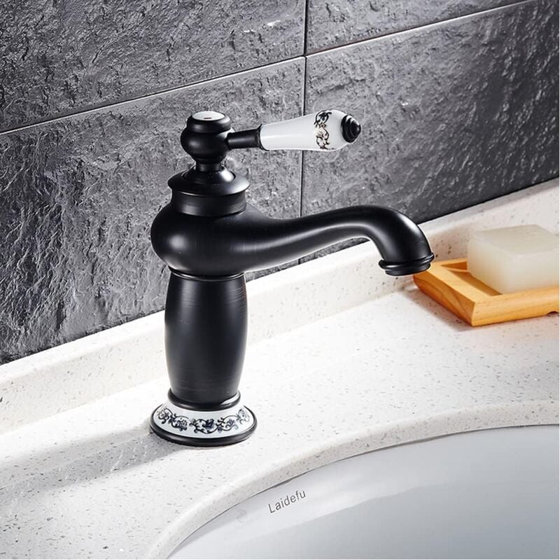 foto del prodotto sjqka rubinetto per lavabo vittoriano nero per bagno, wc per gli ospiti rubinetto classico per acqua calda e fredda nero 