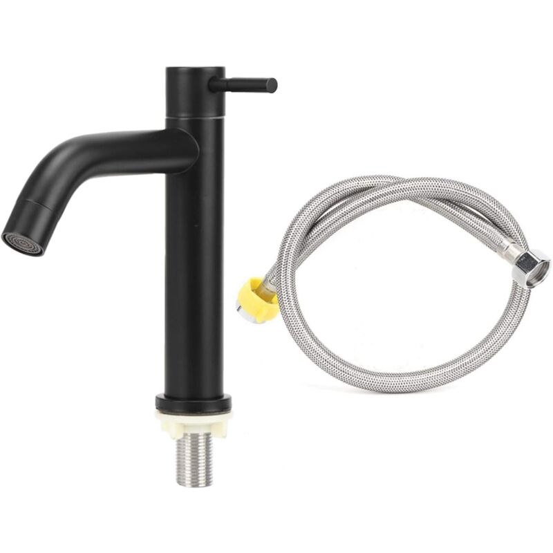 foto del prodotto sjqka rubinetto per lavandino del bagno in acciaio inossidabile, rubinetto singolo per acqua fredda con tubo flessibile
