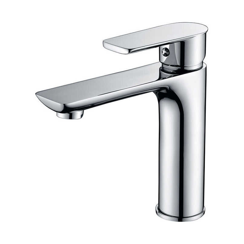 foto del prodotto sjqka rubinetto per lavandino del bagno, maniglia quadrata, miscelatore per acqua calda e fredda, in ottone, maniglia singola, argento 2 tubi di