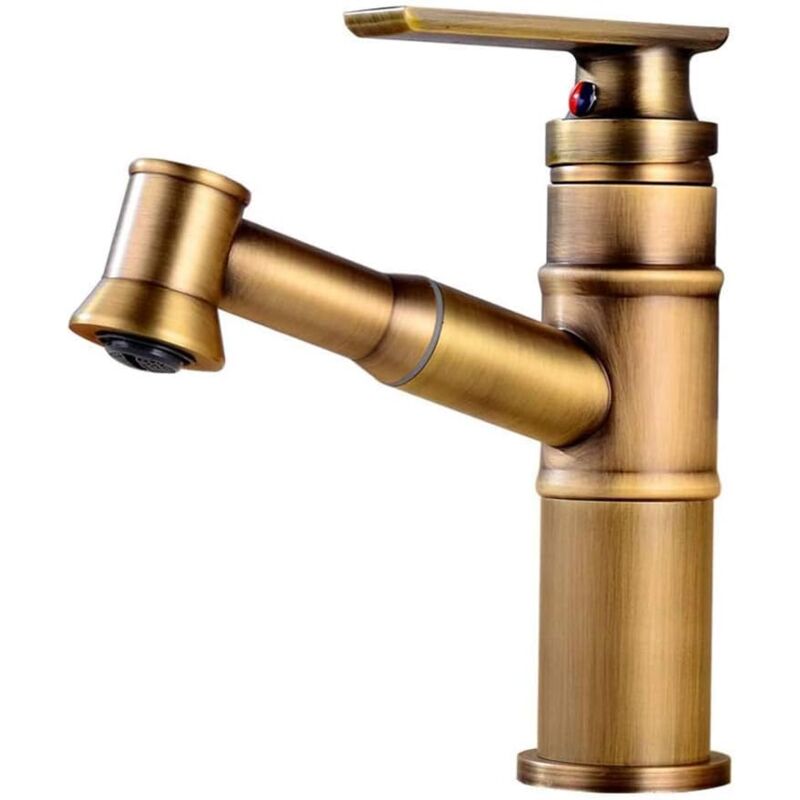 foto del prodotto sjqka rubinetto, rubinetto da bagno vintage estraibile, maniglia singola con barra doccia estraibile, miscelatore, rubinetto per lavabo, rubinetto