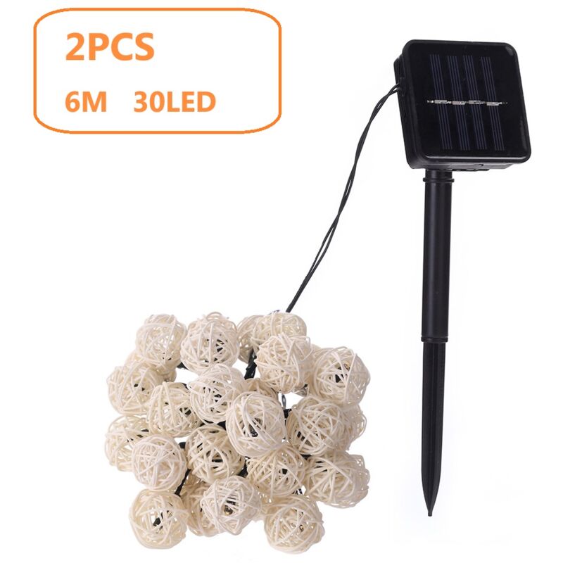 foto del prodotto sjqka set di 2 ghirlande solari naturali da 6 m, 30 palline, ip44 ghirlanda luminosa in rattan color oro