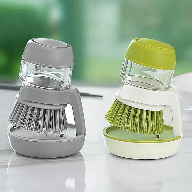 foto del prodotto sjqka set di 2 spazzole per piatti con dispenser di detersivo per piatti ricaricabile e contenitore, grigio, verde