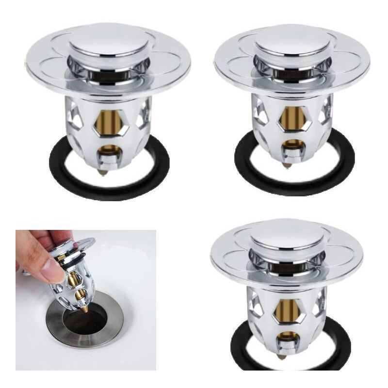 foto del prodotto sjqka set di 3 pilette universali per lavello, filtro telescopico, piletta per lavello, tappo per lavello, tappo per lavello 34 40 mm, argento