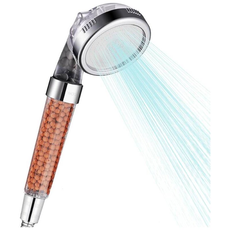 foto del prodotto sjqka set soffione doccia, filtro filtrante, 3 impostazioni, alta pressione, getto a risparmio idrico, doccetta manuale per pelle e capelli secchi