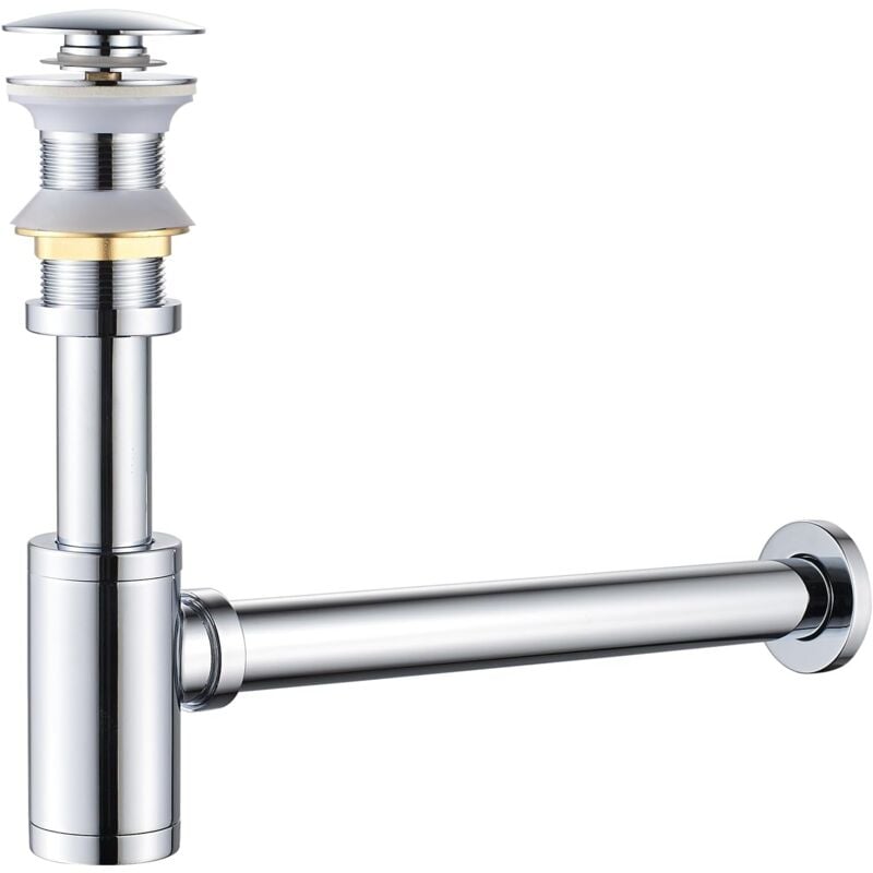 foto del prodotto sjqka sifone con scarico e senza troppo pieno, sifone universale antiodore in ottone per lavello, sifone salterello, sifone di scarico, cromato